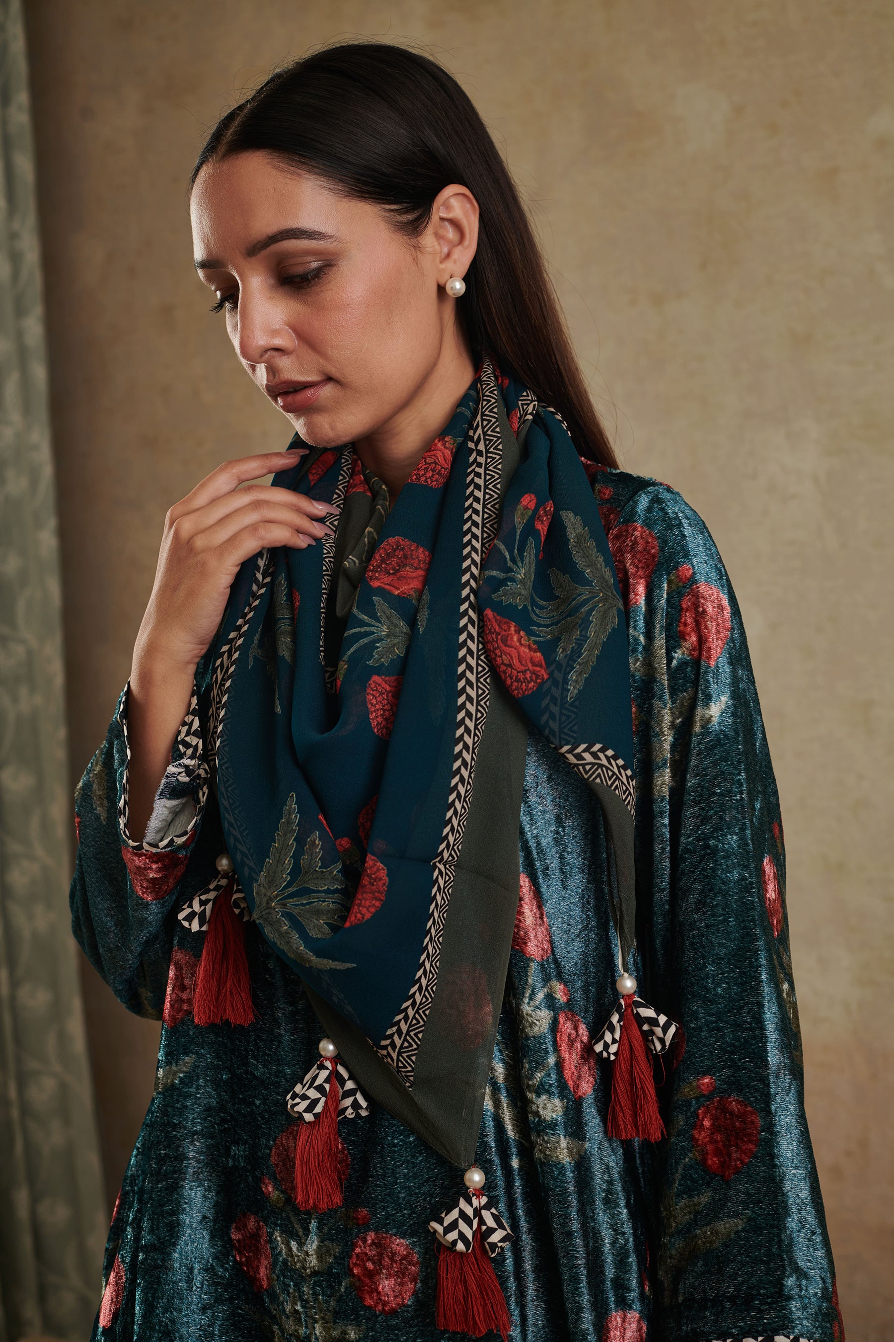 Velvet co-ord set with a dupatta