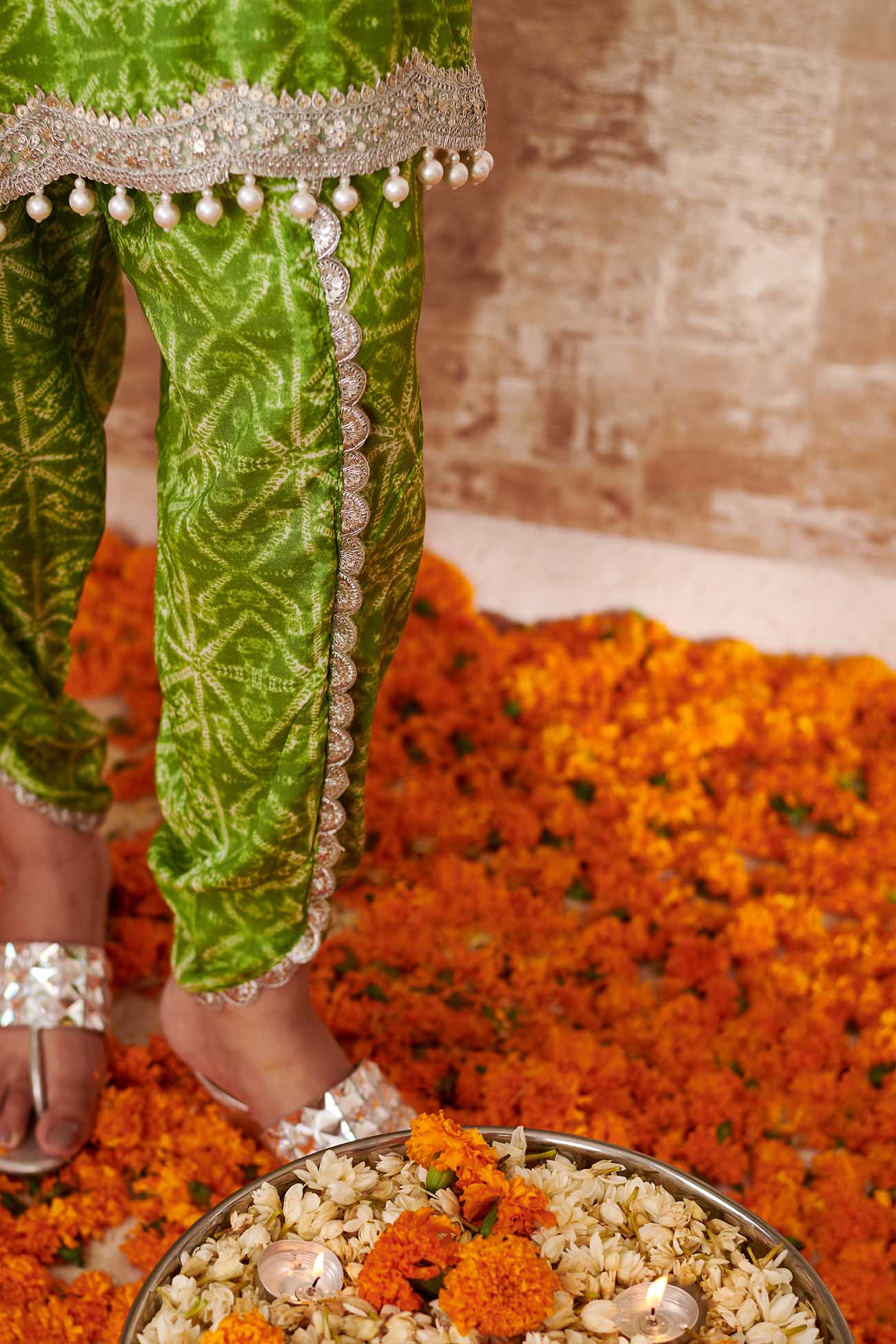 Green Cotton Silk Printed Geometric Round Kurta Pant Set