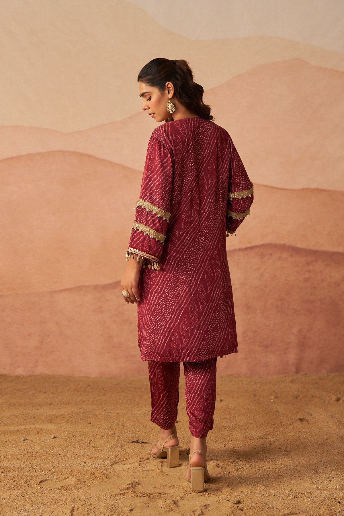 Red Leheriya Bandhani Suit With Potli