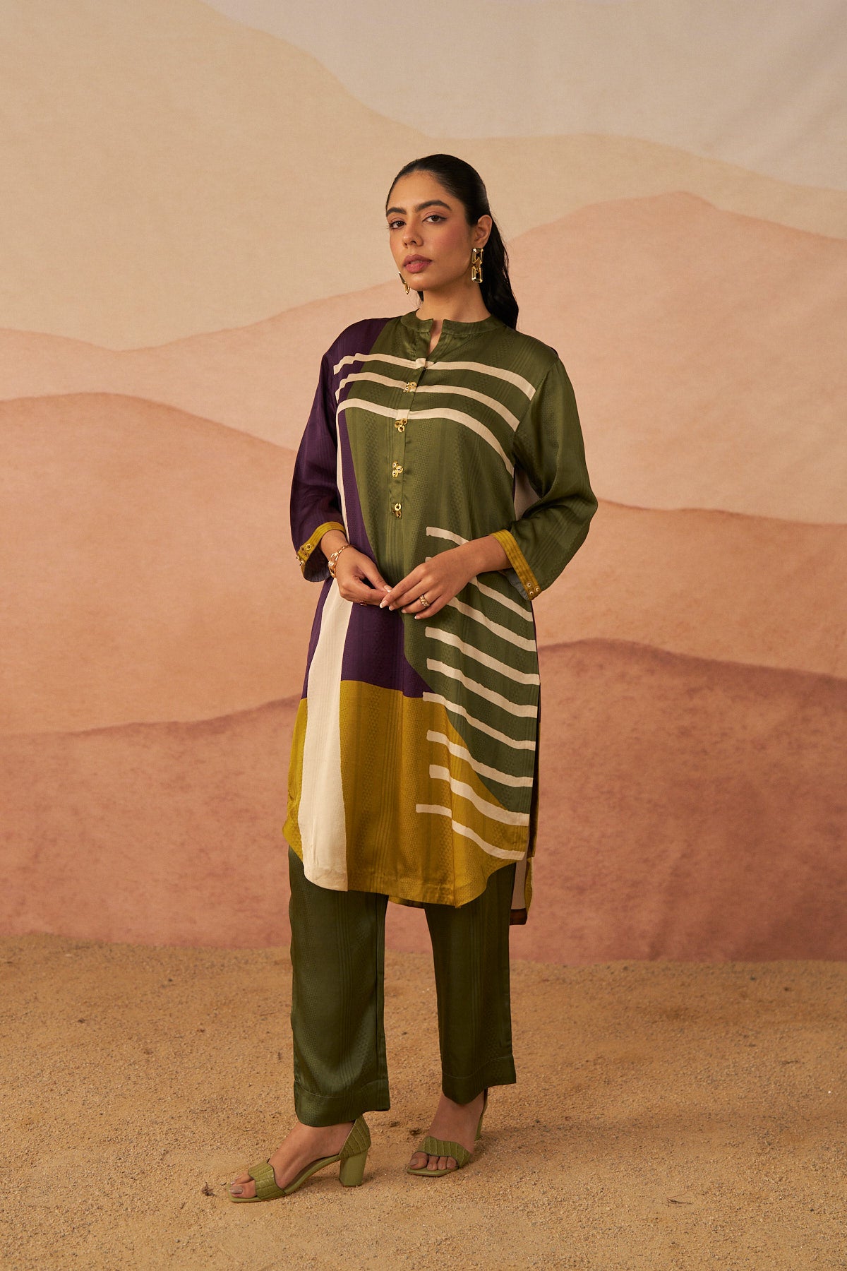 kutch Satin abstract pathani set