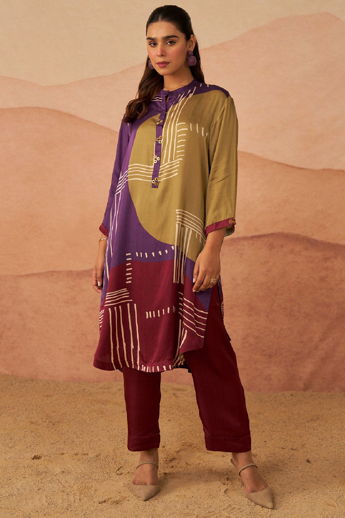 Thar Satin Abstract Pathani Set