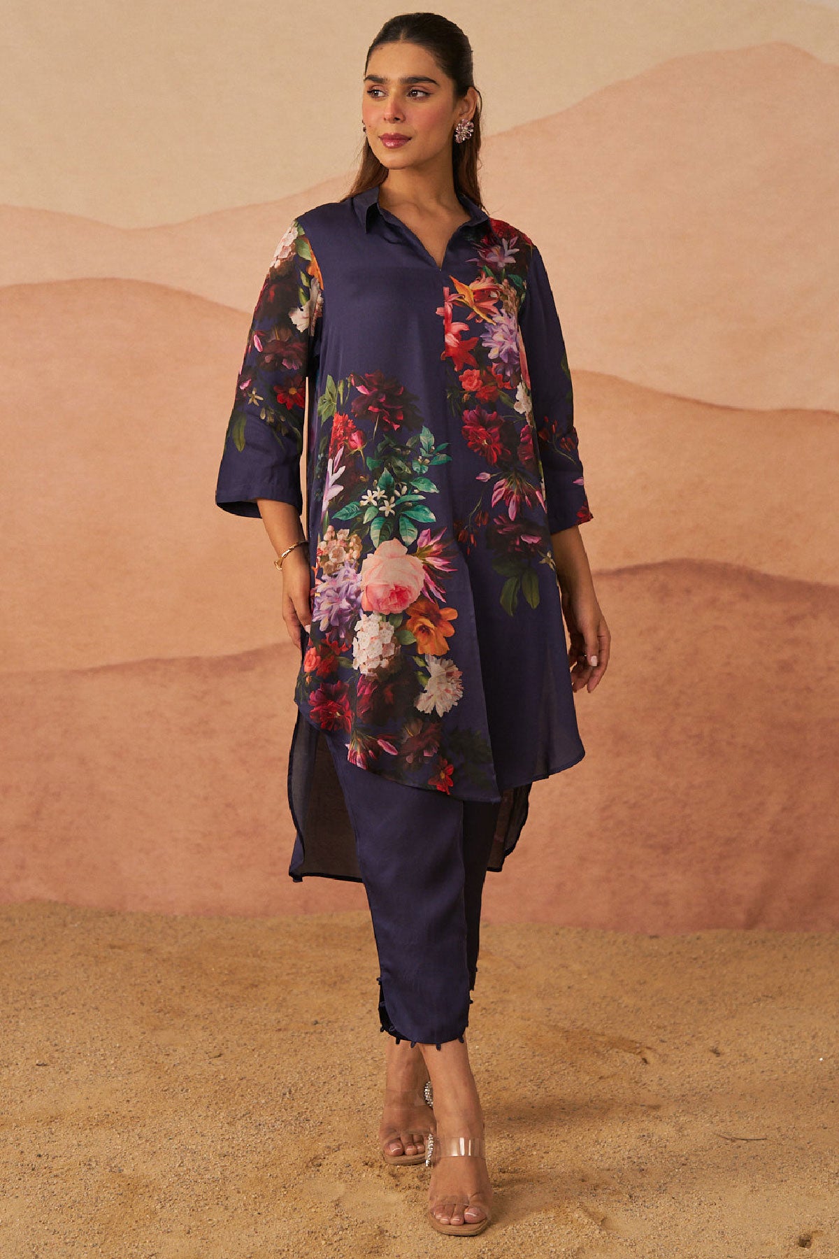 Judith Blue satin botanical tunic set