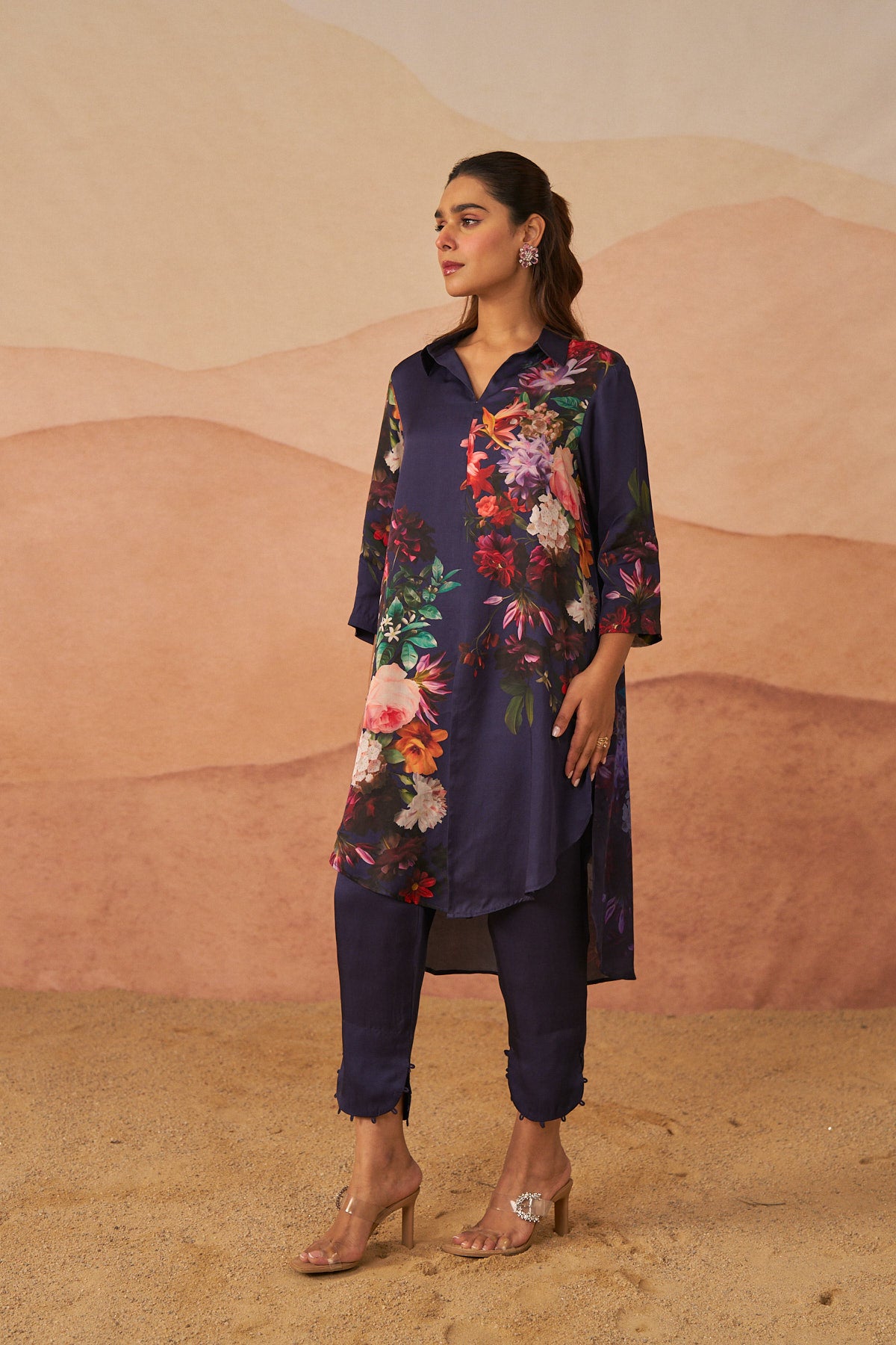 Judith Blue satin botanical tunic set