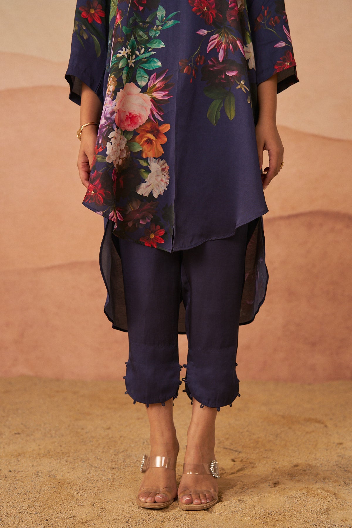 Judith Blue satin botanical tunic set