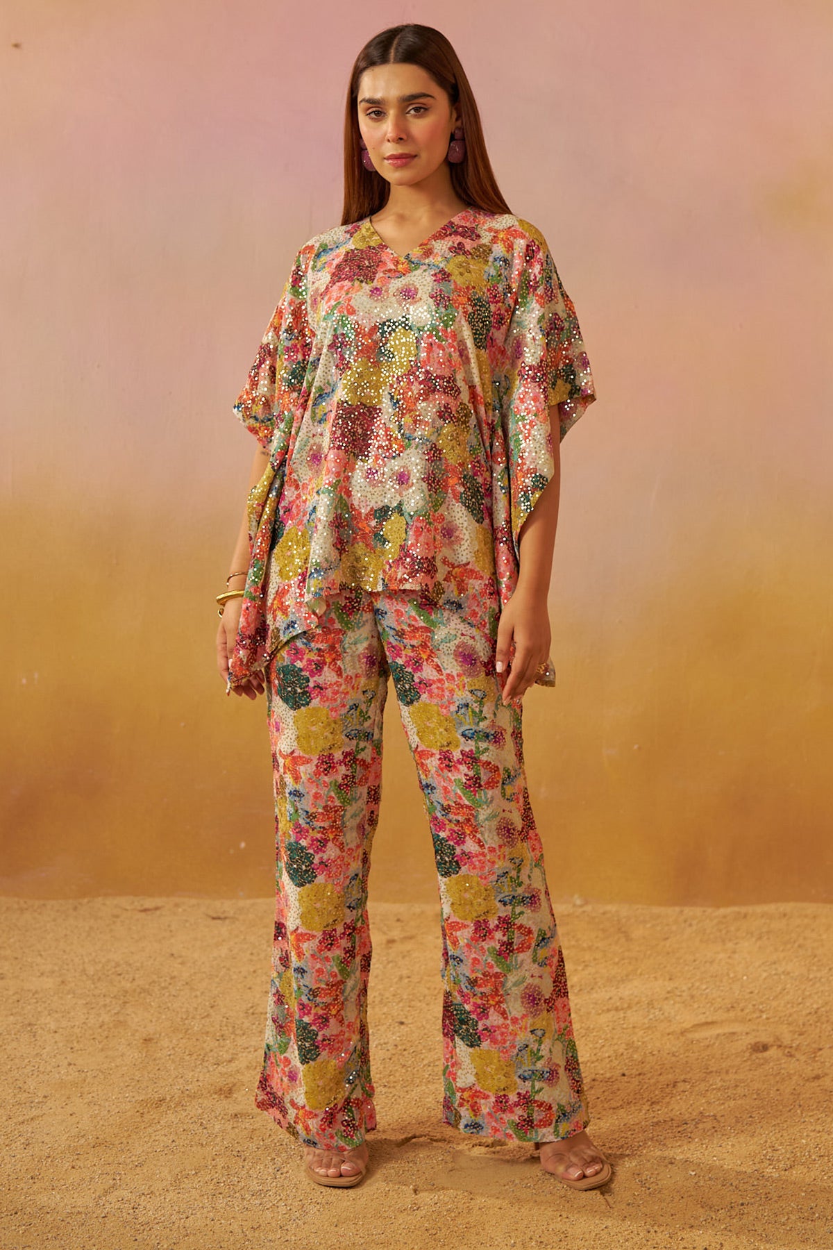 Blossom Print Short Kaftan Set