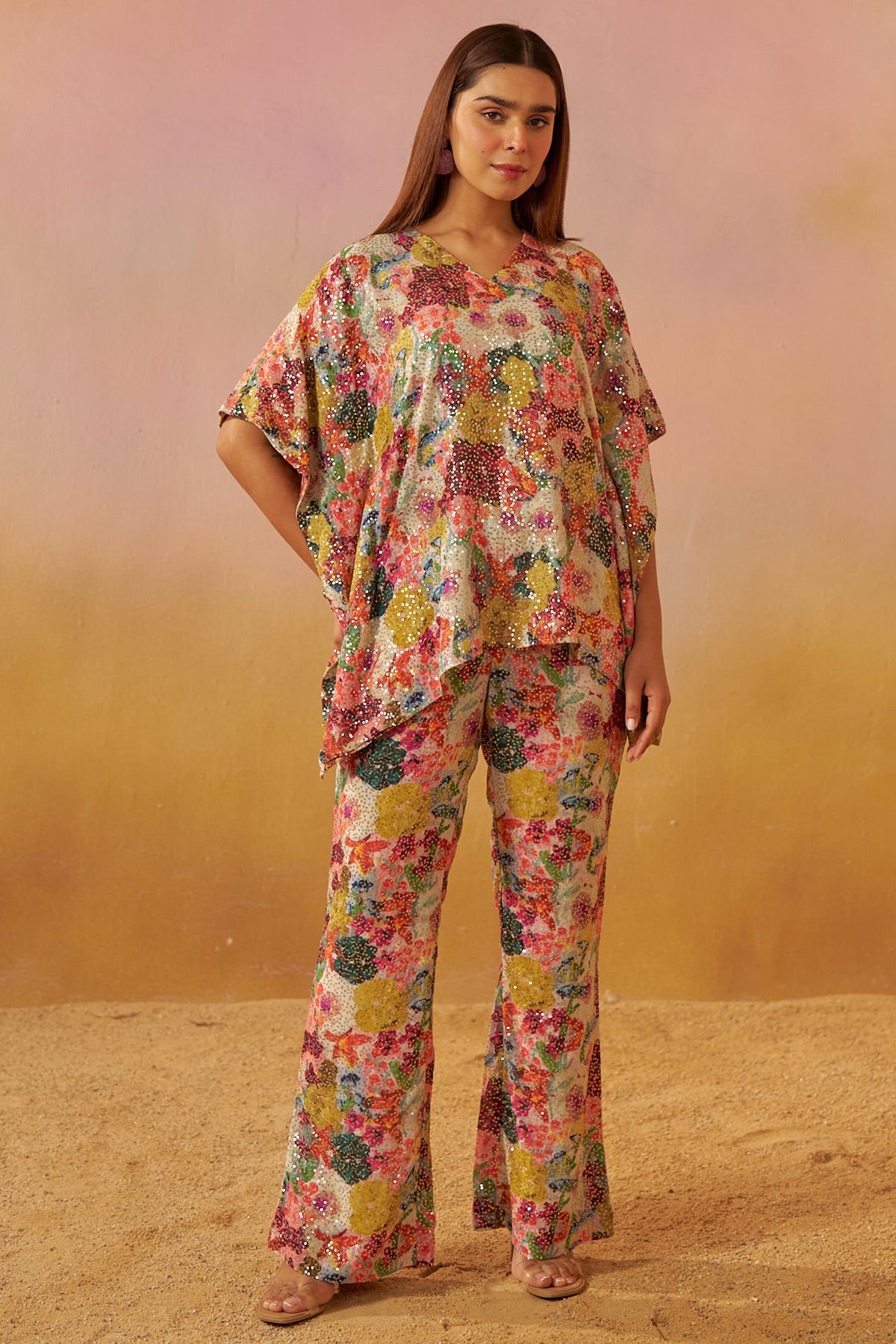 Blossom Print Short Kaftan Set