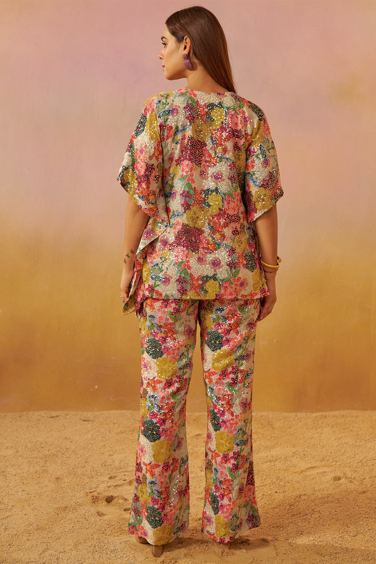 Blossom Print Short Kaftan Set