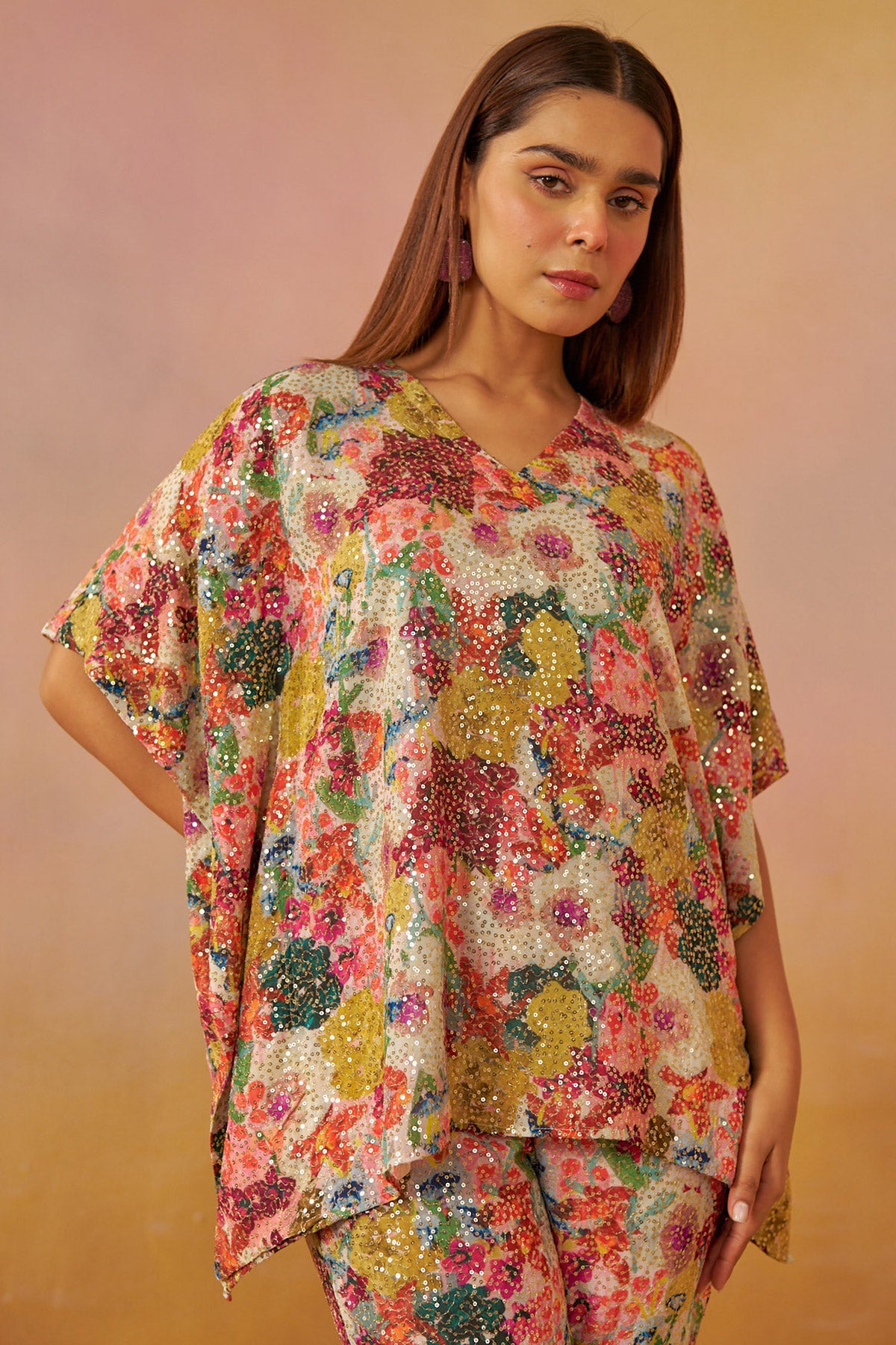 Blossom Print Short Kaftan Set