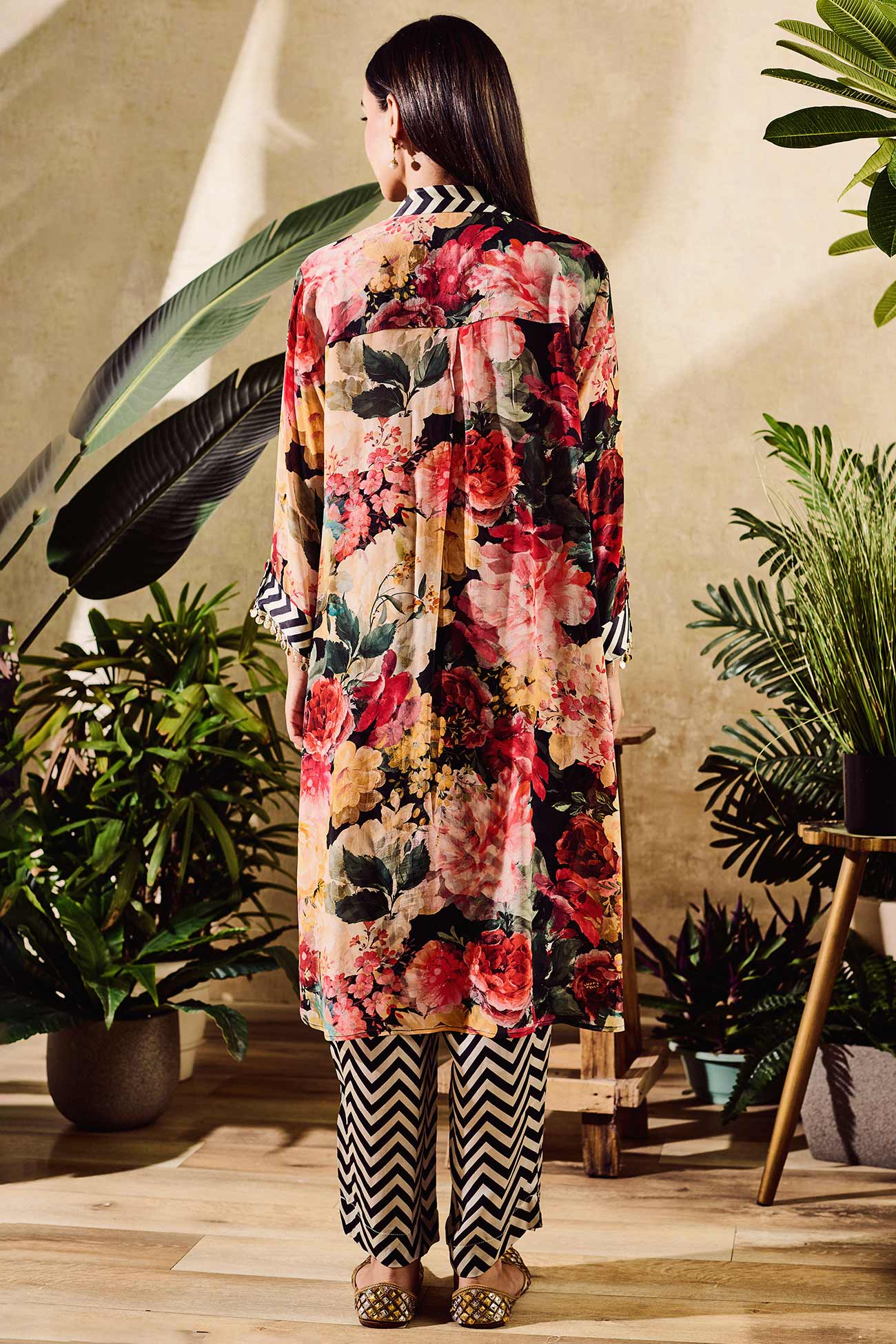 Multi Color Viscose Crepe Print Floral Flower Garden Long Shirt And Pant Set