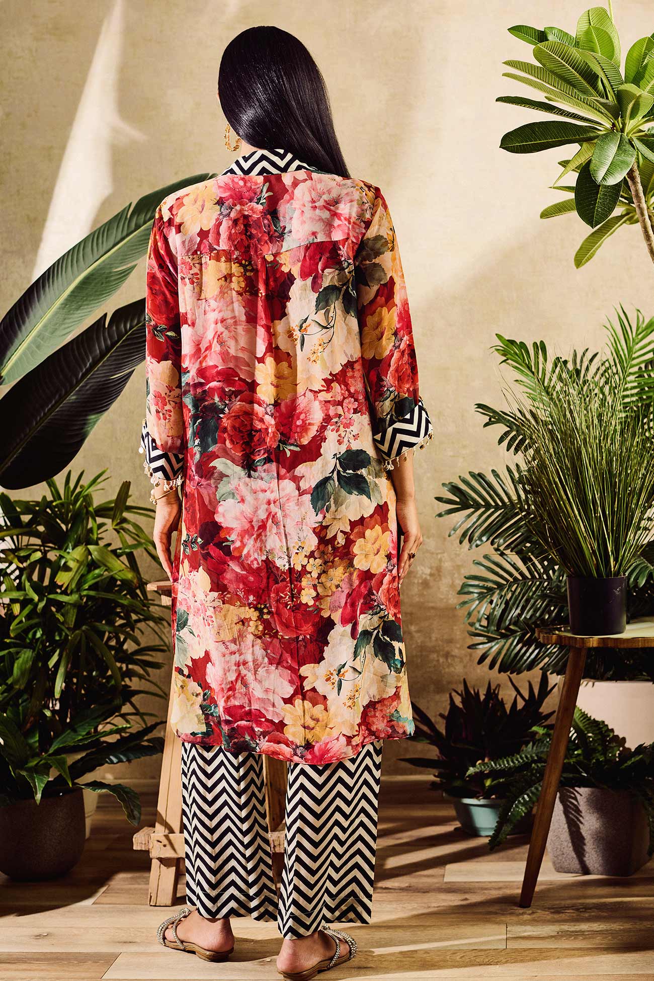 Multi Color Viscose Crepe Print Floral Flower Bloom Long Shirt And Pant Set